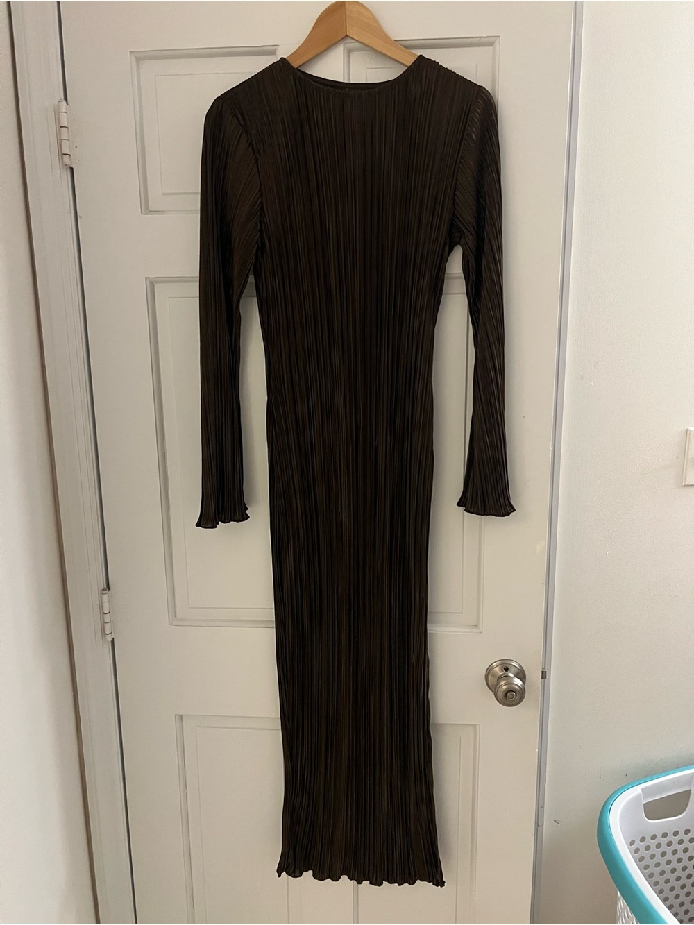 SHEIN Long Sleeve Ribbed Maxi Dress - Brown